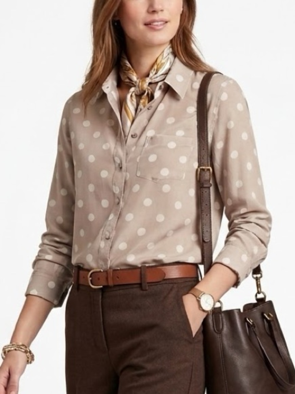Pure Collection 100% Silk Polka Dot Long Sleeve Button Down Shirt Size 2 XS